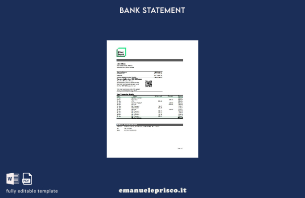 Modello Excel di estratto conto Kiwibank della Nuova Zelanda in stile verificato